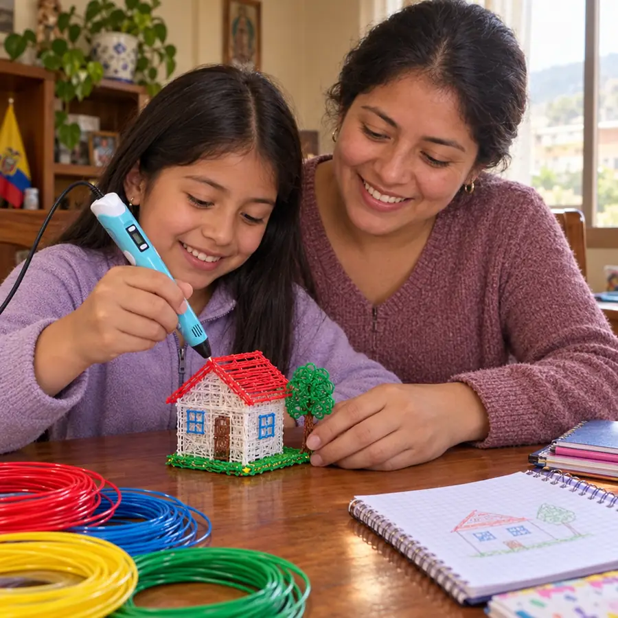 Mamá e hija haciendo una maqueta con el lápiz 3D